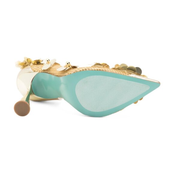 NEW BETSEY JOHNSON Nash Mesh Pumps With Floral Embellishments in gold 7253m7 - Picture 4 of 10